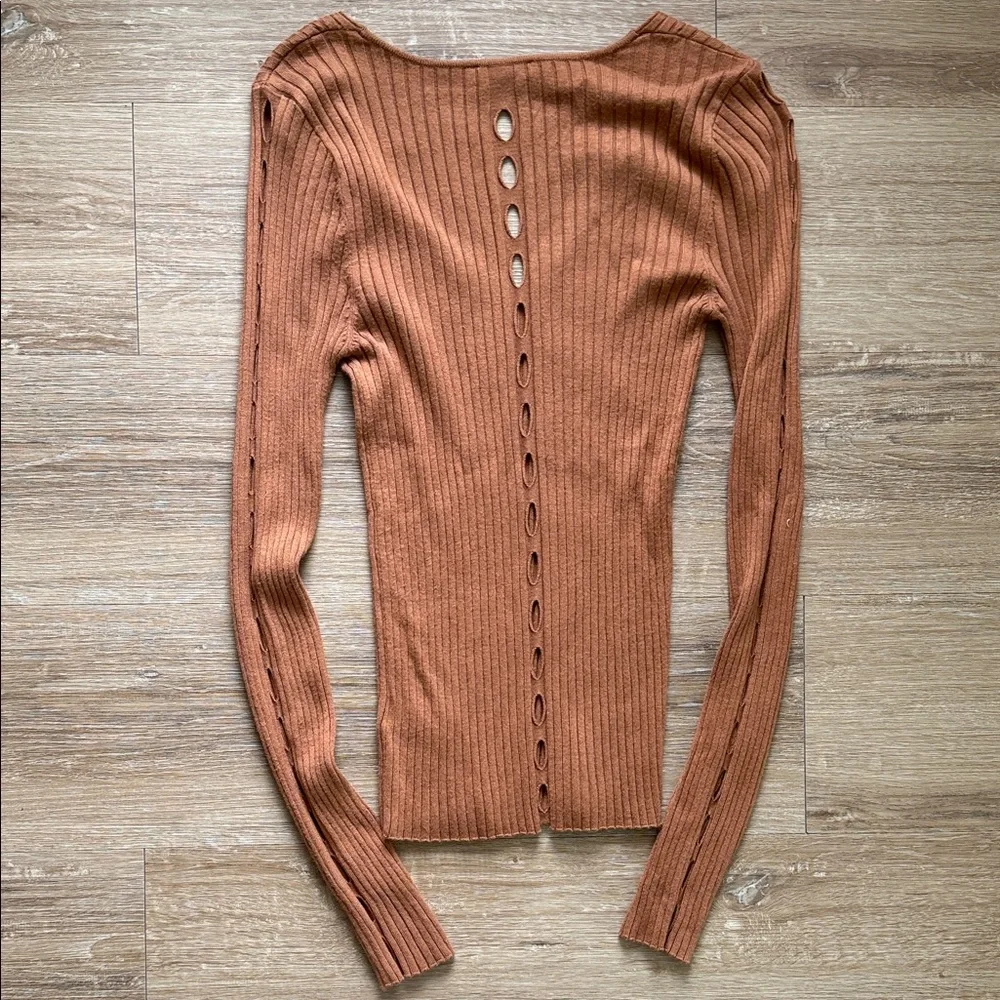 Express Rust Ribbed V-Neck Sweater - Picture 4 of 6